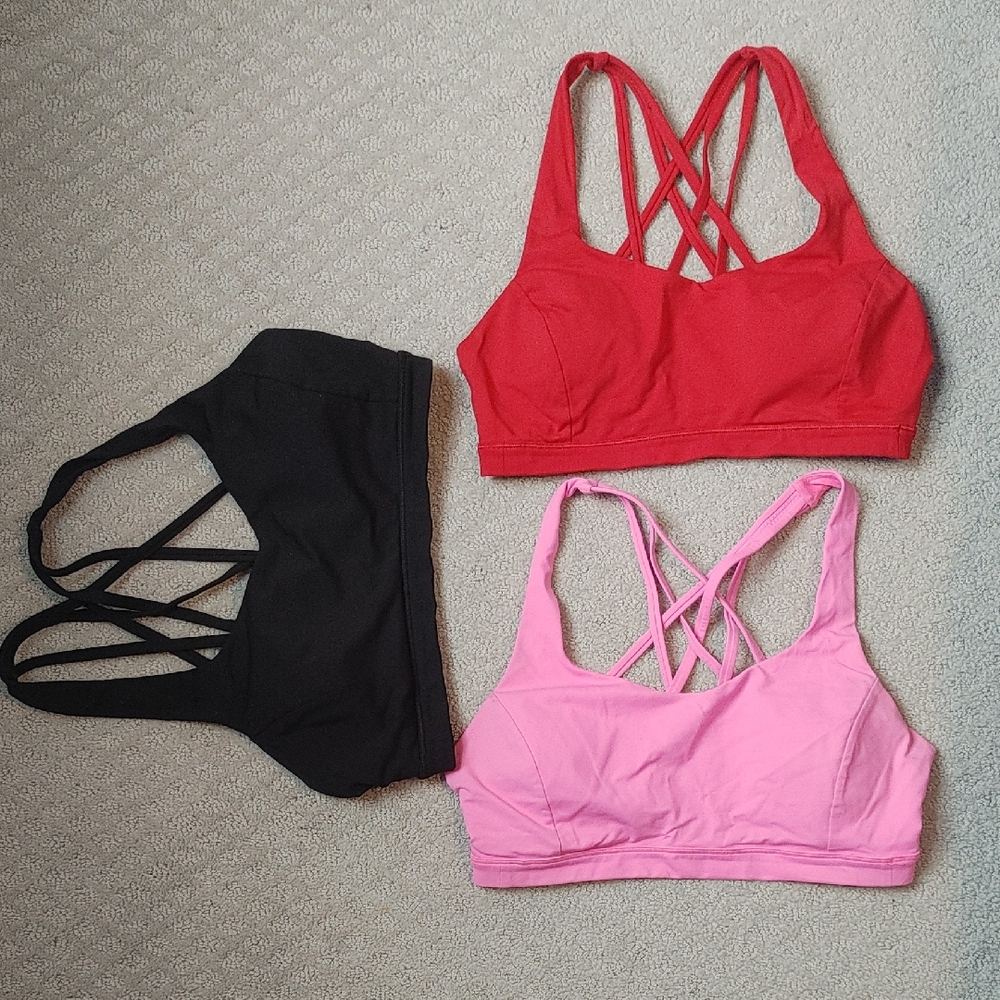 LOT OF 3 Lululemon Free to Be Serene Bra Light Support C/D Cup - Red Pink Black